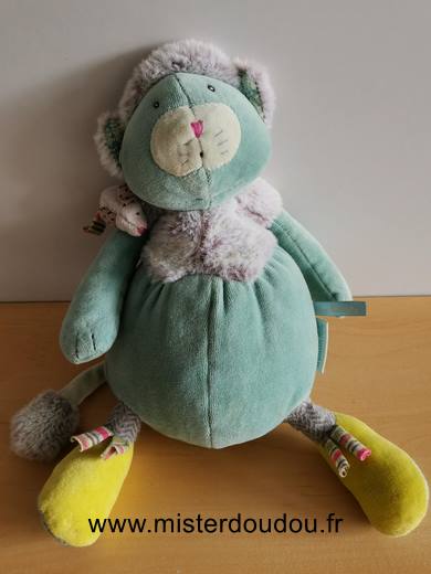 Doudou Chat Moulin roty Vert jaune souris fourrure les pachats 