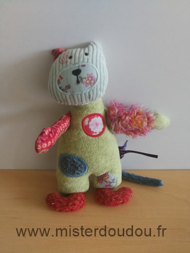 Doudou Chat Moulin roty Vert orange les jolis pas beaux 