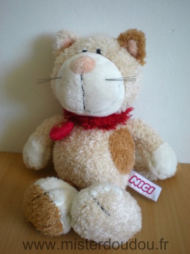 Doudou Chat Nici Ecru beige collier rouge coeur 