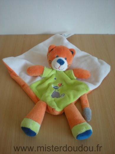 Doudou Chat Nicotoy Blanc orange vert 