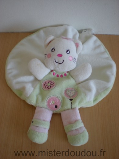 Doudou Chat Nicotoy Blanc vert rose 