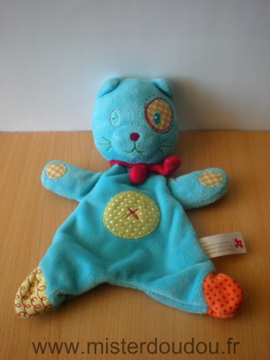 Doudou Chat Nicotoy Bleu echarpe rouge 