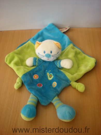 Doudou Chat Nicotoy Bleu vert 