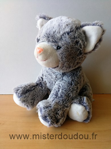 Doudou Chat Nicotoy Gris blanc peluche 