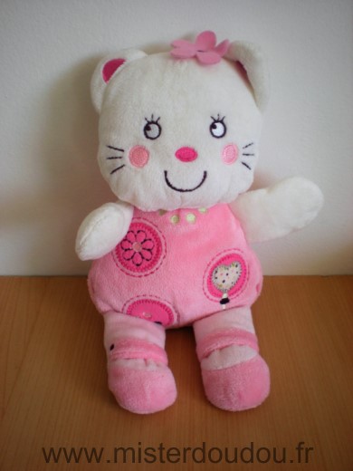 Doudou Chat Nicotoy Rose blanc 