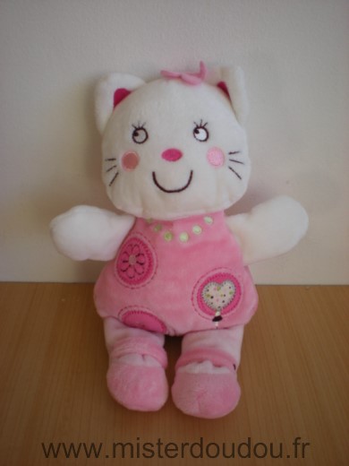 Doudou Chat Nicotoy Rose coeur blanc 