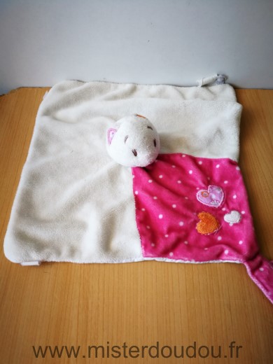 Doudou Chat Noukie s Blanc rose coeur 