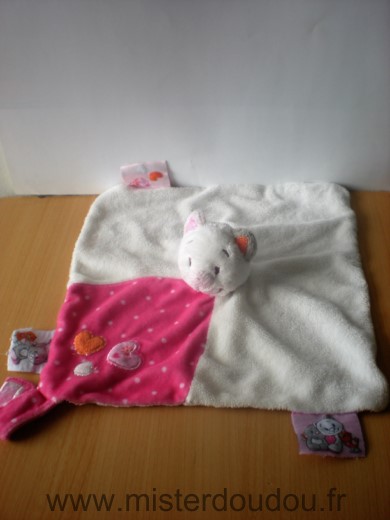 Doudou Chat Noukie s Blanc rose pois coeurs 