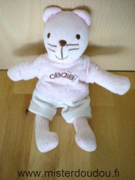 Doudou Chat Obaibi okaidi Rose short blanc tshirt rayé rose blanc 