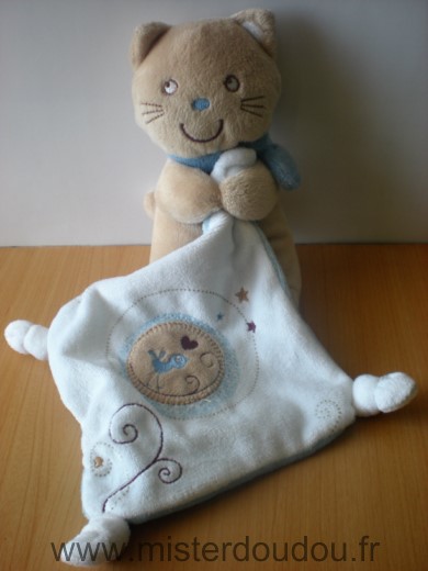 Doudou Chat Pommette Beige mouchoir blanc 