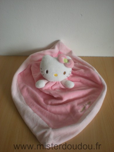 Doudou Chat Sanrio Hello kitty rose avec étoiles brodées, dessous en tissus rayé blanc rose 