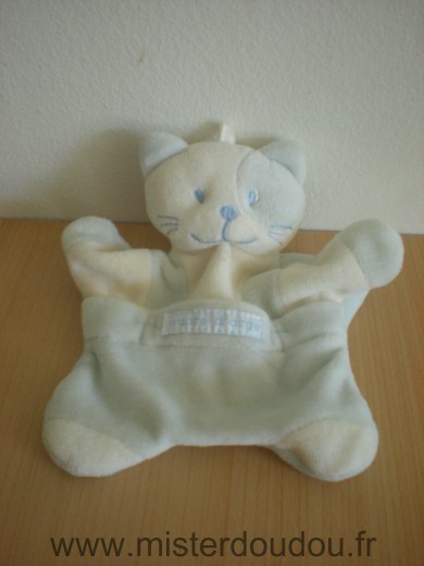 Doudou Chat Sucre d orge Blanc bleu 