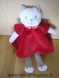 Doudou Chat Sucre d orge Blanc robe rouge 