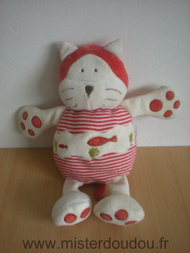 Doudou Chat Sucre d orge Blanc rouge 