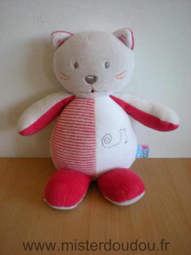 Doudou Chat Sucre d orge Blanc rouge gris 