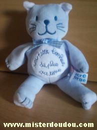 Doudou Chat Sucre d orge Bleu Inscription 