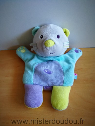 Doudou Chat Sucre d orge Bleu mauve jaune 