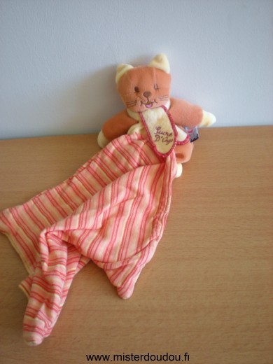 Doudou Chat Sucre d orge Orange jaune mouchoir rayé jaune rouge orange 