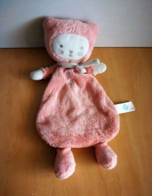 Doudou Chat Tex Rose saumon blanc 