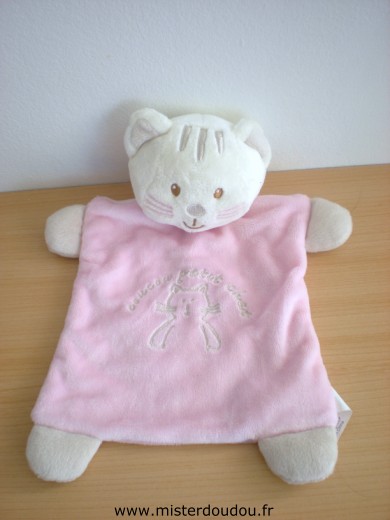 Doudou Chat Vetir Rose blanc  brodé 
