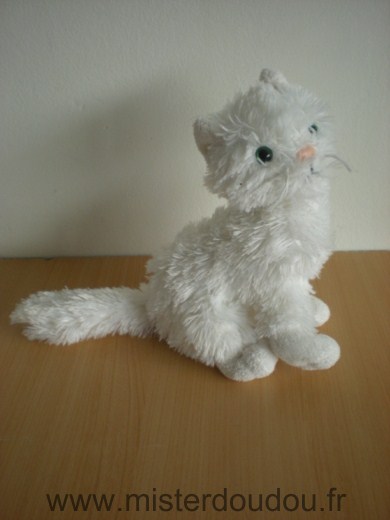 Doudou Chat 0 Assis blanc yeux vert nez rose 