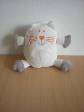 Doudou Chat 0 Blanc gris moustaches oranges 