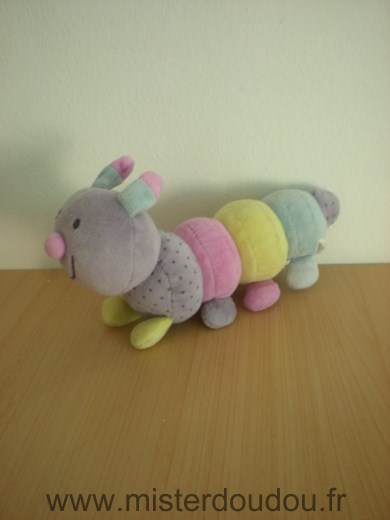 Doudou Chenille Bout chou Mauve vert bleu 