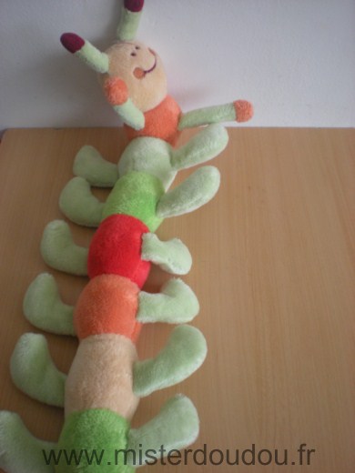 Doudou Chenille Kimbaloo Vert orange rouge 