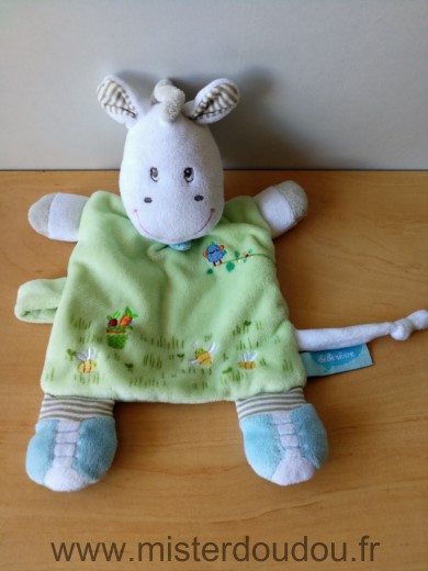 Doudou Cheval Bébérêve Vert blanc foulard bleu 