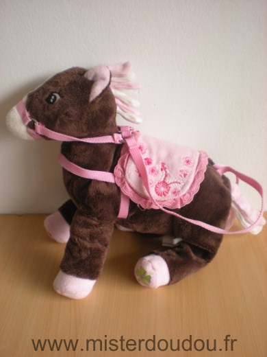 Doudou Cheval H et m Poney marron faisant sac fermeture sous la selle rose 