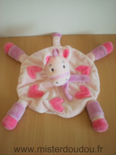 Doudou Cheval Kimbaloo Rond rose coeurs rose 