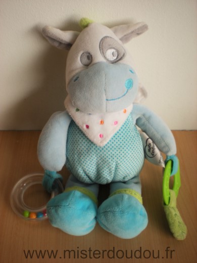 Doudou Cheval Mots d enfants Vache poney bleu blanc foulard blanc anneau hochet anneau dentaire 