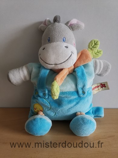 Doudou Cheval Nicotoy Bleu echarpe orange oiseau jaune 