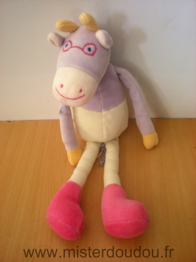 Doudou Chevre Moulin roty Mauve blanc lunettes 