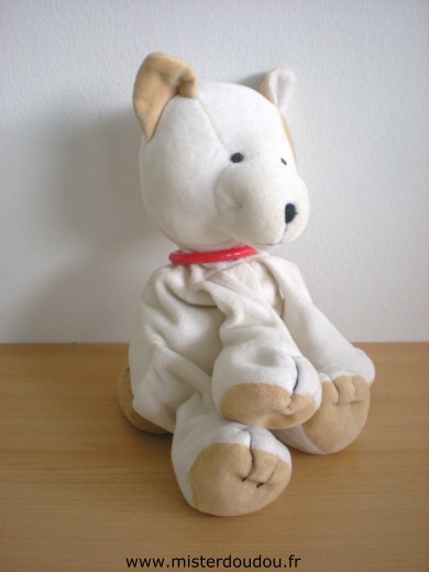 Doudou Chien 0 Blanc collier rouge 
