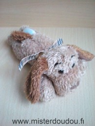 Doudou Chien 0 Marron noeud a carreaux beige noir rouge Billes marrons pour les yeux