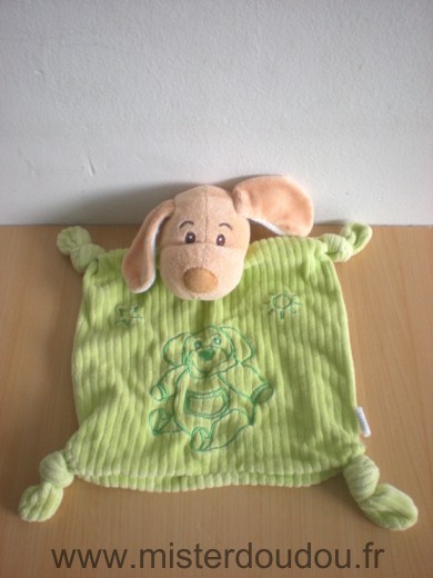 Doudou Chien 0 Vert avec un chien brodé 