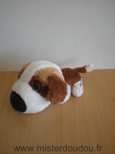 Doudou Chien Ajena Ajena nounours grosse tete blanc marron truffe noire 