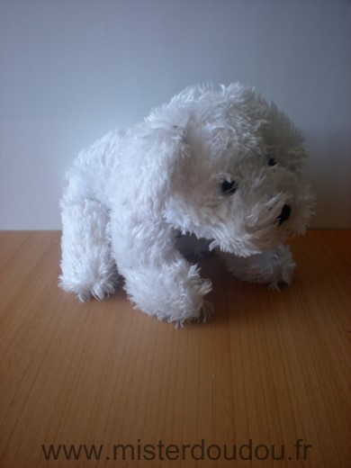 Doudou Chien Aloha Blanc nez noir yeux cousus noirs 