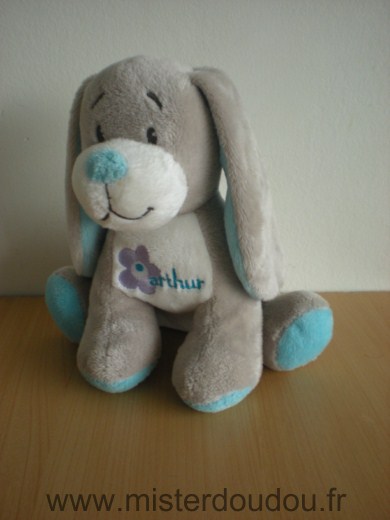 Doudou Chien Arthur et lola Arthur bleu gris 