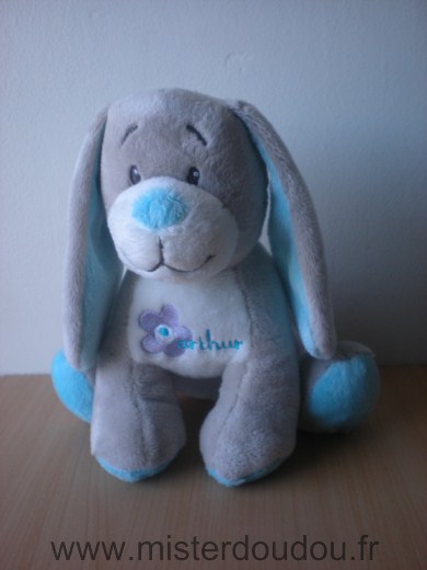 Doudou Chien Arthur et lola Arthur gris blanc bleu 