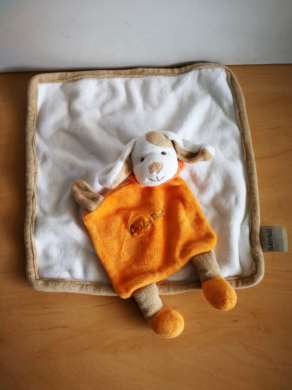 Doudou Chien Baby nat Blanc orange beige 