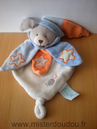 Doudou Chien Baby nat Blanc petales bleu orange luminescent etoiles 