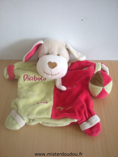 Doudou Chien Baby nat Diabolo rouge vert 