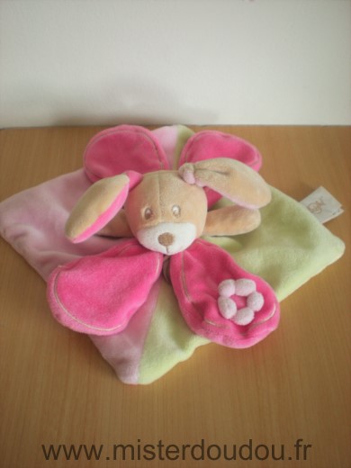 Doudou Chien Baby nat Mila vert rose petales roses 