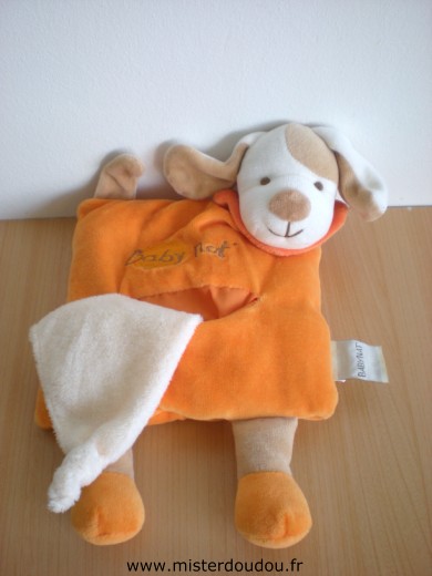 Doudou Chien Baby nat Orange mouchoir blanc 