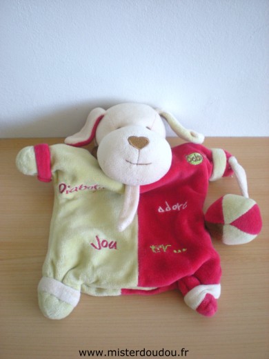 Doudou Chien Baby nat Rouge vert brodé diabolo adore jouer 