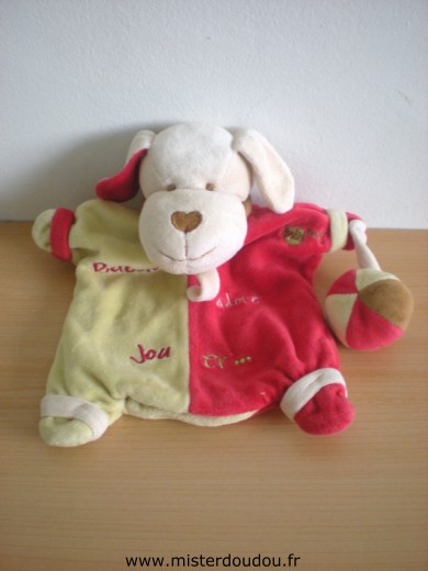 Doudou Chien Baby nat Rouge vert diabolo avec balle 