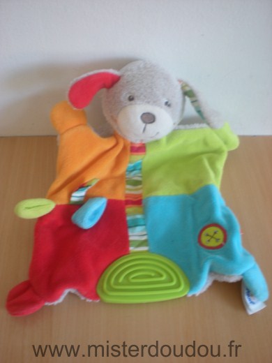 Doudou Chien Baby sun Rouge orange vert bleu gris anneau dentaire 