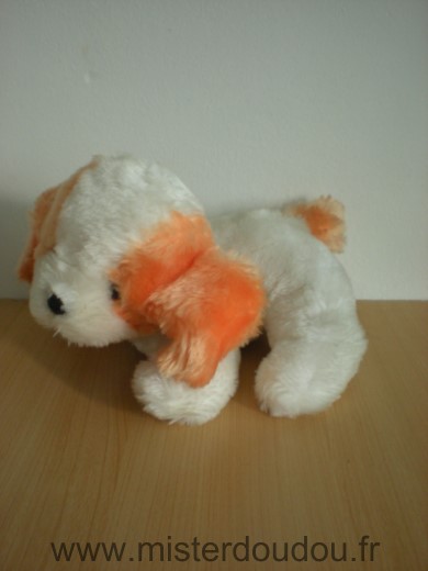 Doudou Chien Boulgom Peluche ancien vintage blanc orange étiquette boulgom noire